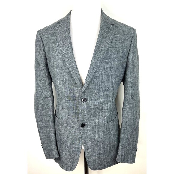 Banana Republic Mens 44R Gray Slim Fit Linen 2 Button Sport Coat Blazer Jacket - Picture 2 of 12